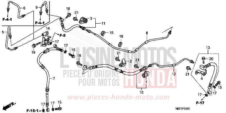 REAR BRAKE PIPE (FJS400D9/FJS400A) for SW-T400 ABS SWORD SILVER METALLIC (NHA95) from 2009